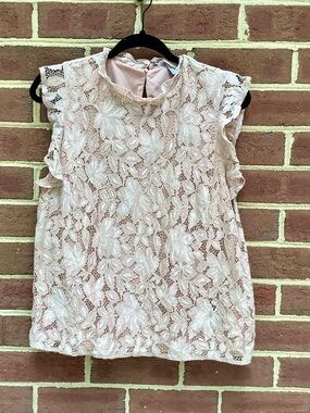 H&M Blush Pink Lace Top Sleeveless Ruffle Lined L